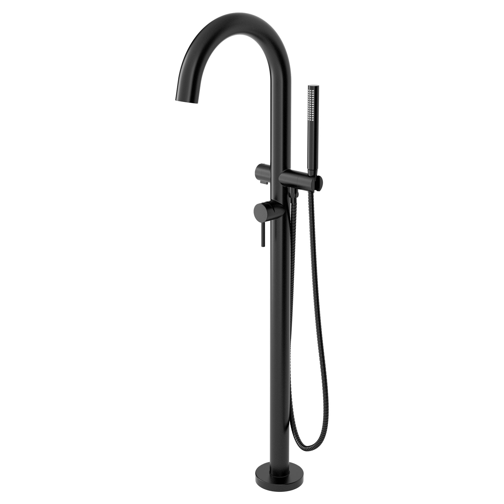 Contemporary Round Freestanding Tub Faucet with Personal Shower for Flash Rough in Valve with Lever Handle MATTE BLACK (FITTINGS)